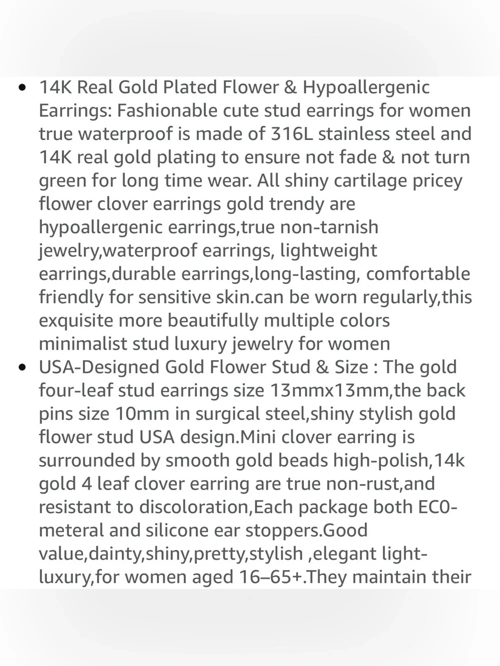 Gold Plated Clover Floral Stud Earrings - Women Jewelry